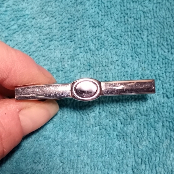 Silver and Black Stone Tie Clip Might Be Onyx Not Sure Vintage - Picture 7 of 7